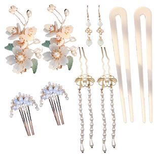 汉服头饰全套明制古风琉璃发夹簪子一套流苏步摇发簪插梳古装配饰