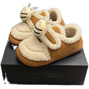 羊羔绒棉拖鞋女冬季室内家居保暖时尚网红包跟加绒魔术贴外穿棉鞋