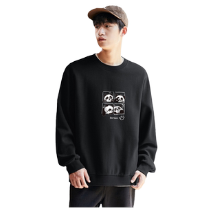 唐狮春秋冬季新款卫衣男士加绒圆领长袖黑色休闲套头衫宽松潮DF