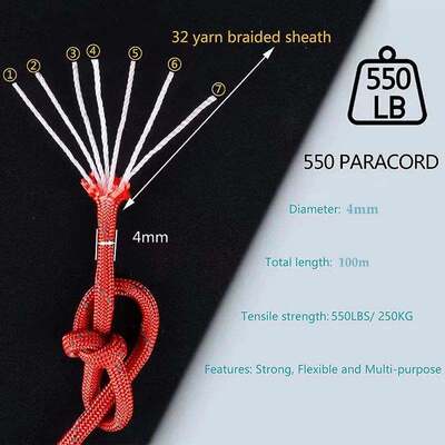 Reflective Paracord Rope Military 7 Strand 4mm 550 Tactical