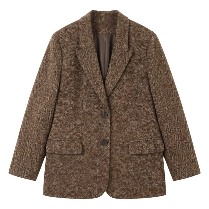长袖西装羊毛混纺呢子西服外套