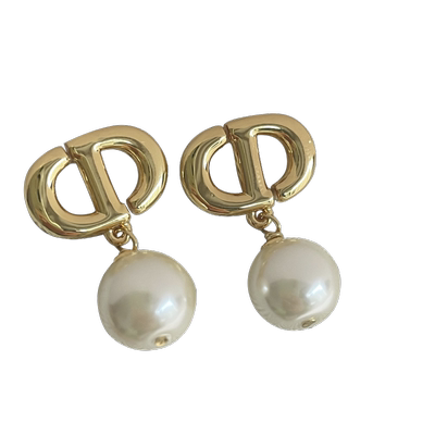 CD金色耳钉气质珍珠耳环