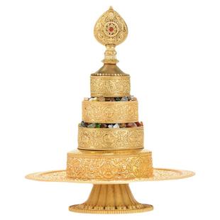 八吉祥曼扎盘铜鎏金曼茶盘镶宝石曼茶盘大号精工铜曼扎盘