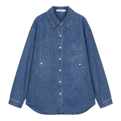 MOUSSY 春季中性风宽松后背刺绣牛仔衬衫女028ISZ10-0301
