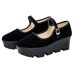 高跟老北京布鞋女工作鞋女鞋黑色防滑坡跟舞蹈鞋高跟鞋单鞋酒店鞋