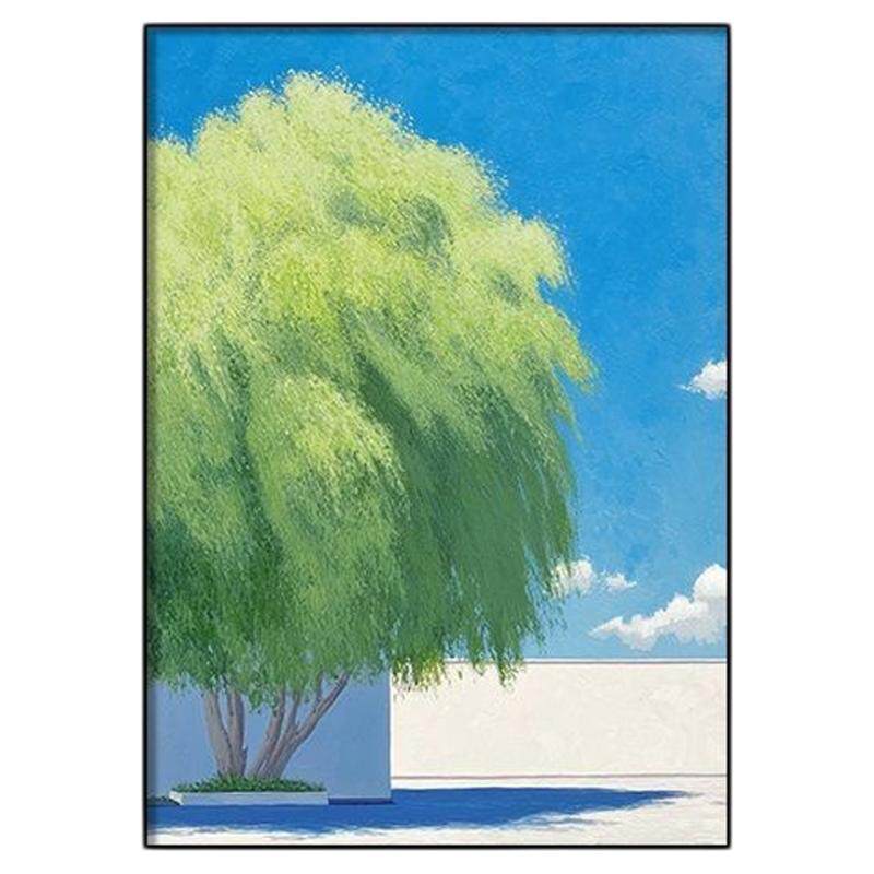 柳树夏日风景ins风客厅装饰画小清新治愈系餐厅挂画绿色卧室壁画