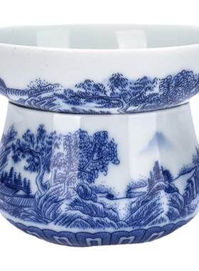 青花瓷过滤网茶滤公道杯
