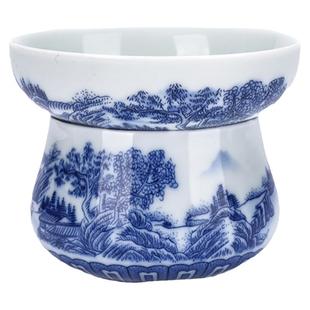 青花瓷茶滤过滤网景德镇全瓷细密茶隔陶瓷茶具配件茶漏一体公道杯