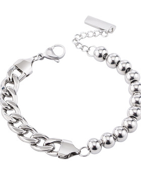 男钛钢潮酷古巴圆珠手链不掉色