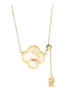 国潮宫廷古风四叶草项链女仿和田玉一鹿发吊坠闺蜜生日节礼物项饰