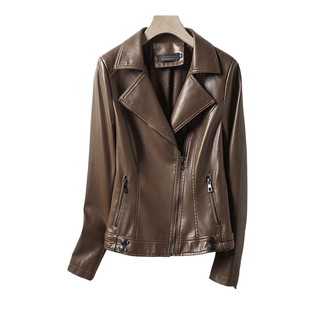 海宁真皮皮衣女短款绵羊皮2025春秋新款大码皮夹克韩版修身小外套