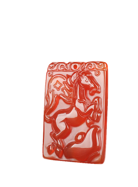 巴西红玉髓生肖马吊坠马上有福 马上有钱玛瑙红方牌马到成功挂件