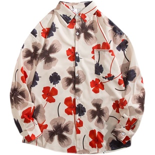 港风衬衫演出服公司员工服宽松加肥加大码职业服长袖花衬衫5XL