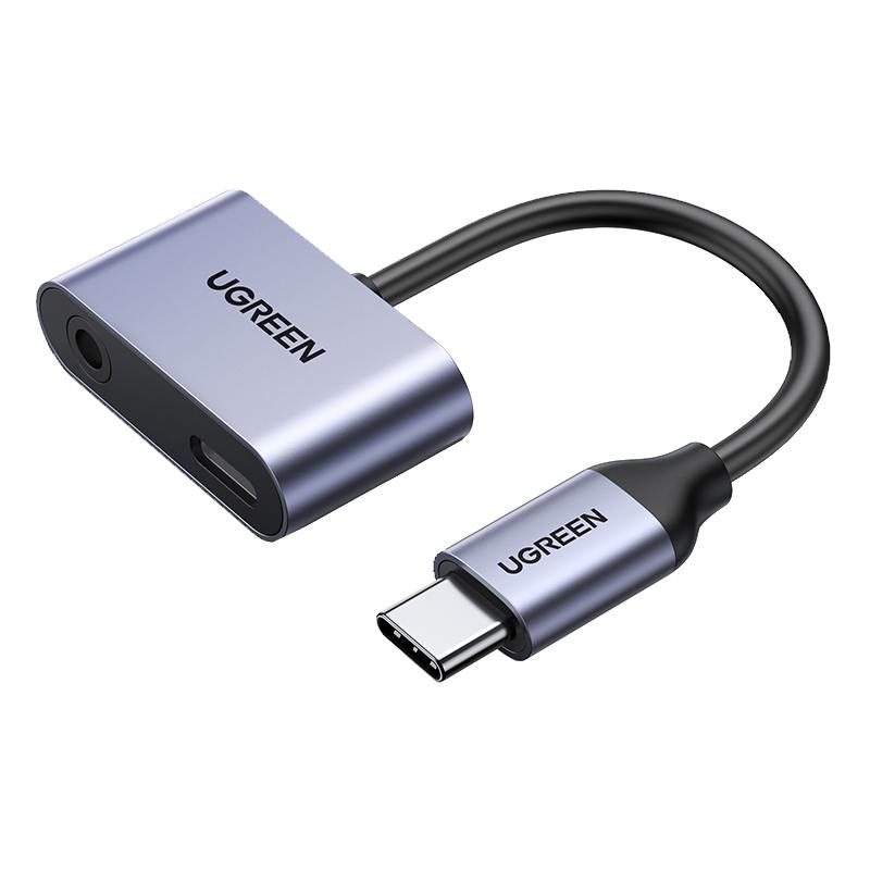 绿联耳机转接头type-c转3.5mm音频数据线usb-c耳机转换器手机充电听歌二合一磁吸编织线