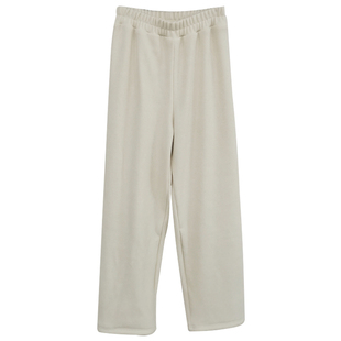 米白针织阔腿裤女秋冬加绒糯米裤休闲裤加厚梨形报恩裤加长拖地裤