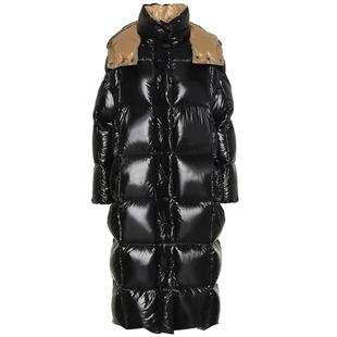 诗都奇宽松大码羽绒服女加厚超长款过膝90白鸭绒黑色亮面防水外套