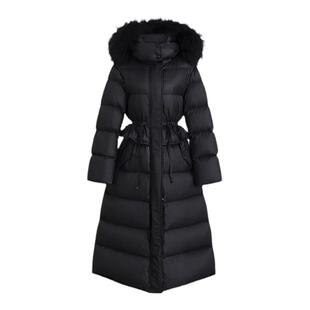 2025年新款女士羽绒服外套长款过膝立领收腰白鸭绒时尚黑色加厚冬