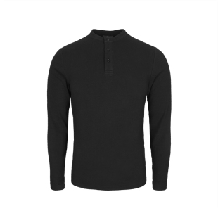 GTAL26SS美式休闲条纹亨利领长袖纯色老钱风户外复古高级感上衣