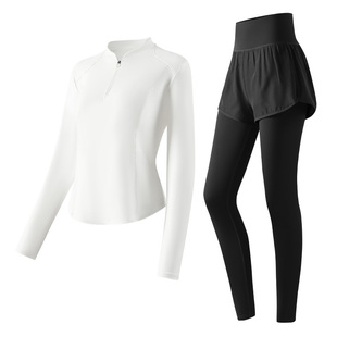 361运动套装女春秋新款跑步训练长袖瑜伽上衣后腰口袋长裤健身服