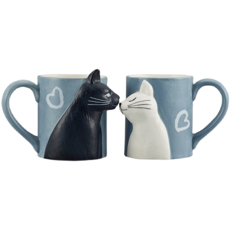 日本sunart正版猫咪接吻一对陶瓷杯