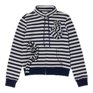 【现货】GROVE EDGE韩国小众立体玫瑰花抽绳双拉链撞色条纹卫衣女