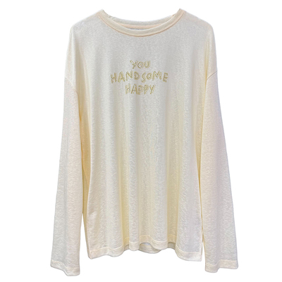 宽松天丝烫钻字母圆领长袖T恤