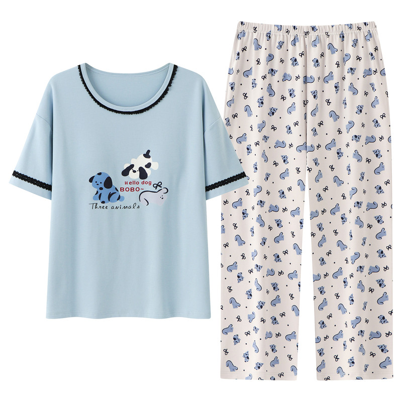 夏女士纯棉套装短袖七分裤家居服