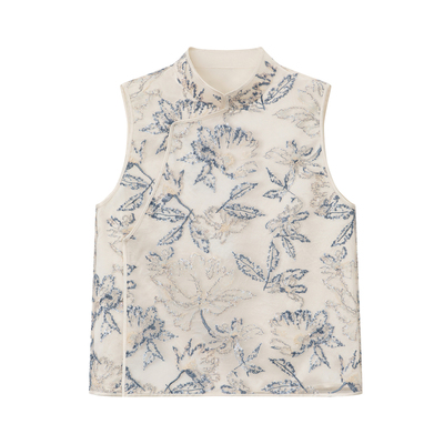 新中式国风立领珠片绣花马甲上衣