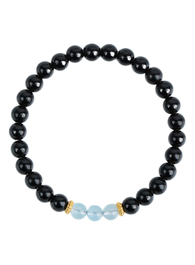 山川心语黑曜石黑玛瑙海蓝宝手链