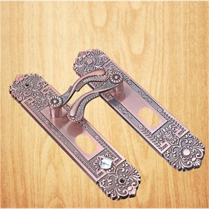 铝合金防盗门锁红古铜色大门锁面板把手双开门把手面板青古铜拉手