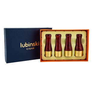 鲁宾斯基雪茄烟咬嘴树脂黄铜4支多环径复古个性便携礼盒套装包邮