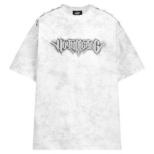 404MOB脏脏纹蜡染印花短袖t恤男女夏季美式宽松复古情侣上衣防晒