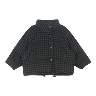 大耳象女童格子小立领羽绒服冬季新款女宝绵羊毛外套