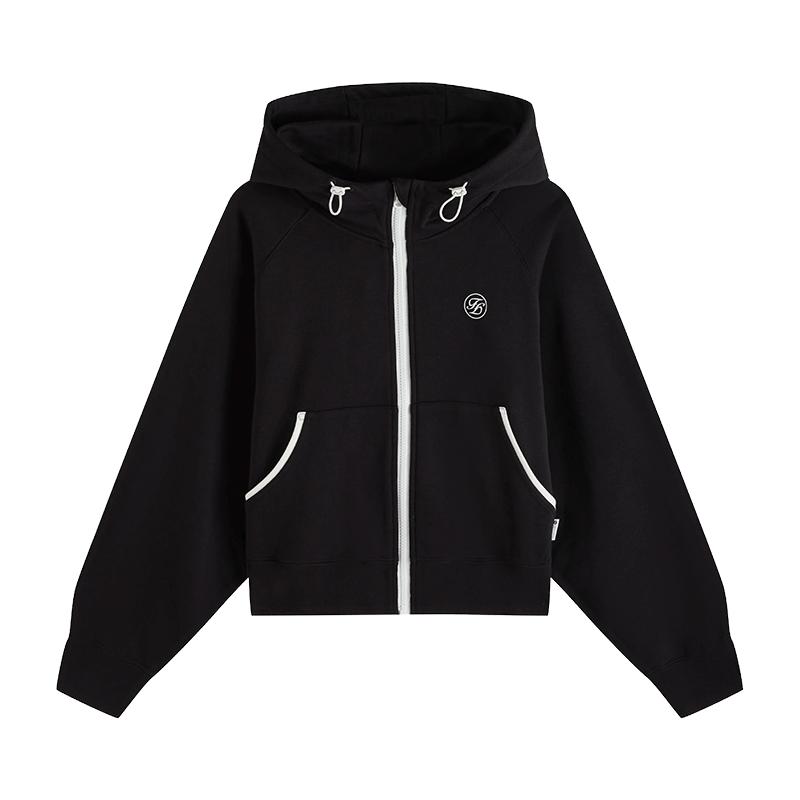 Fun2025秋季新品运动宽松版拉链开衫黑色连帽卫衣女款