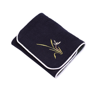 棉麻吸水加厚捆边刺绣兰花茶巾干泡茶桌布抹布隔热养壶垫LOGO定制