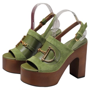 G家高板/欧美时尚风木纹凉鞋女夏2025新款超高跟木屐女鞋厚底露趾