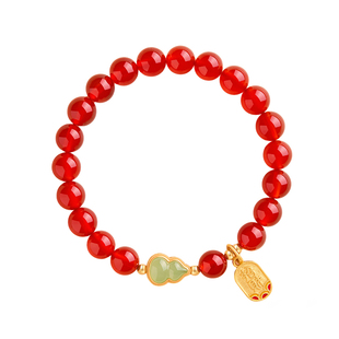 庆祥泰福禄纯天然保山南红手串女款和田玉葫芦手链红色本命年礼物
