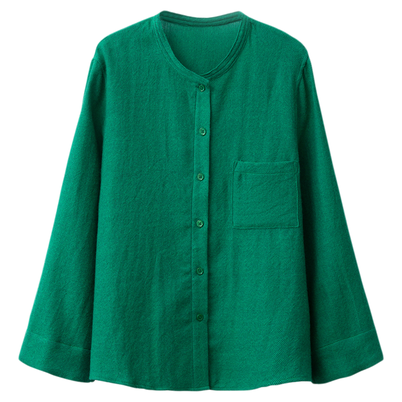 特惠 100%羊毛斜纹肌理圆领针织开衫女宽松休闲慵懒风衬衫大码秋