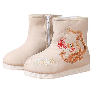 男童汉服鞋冬季加绒老北京布鞋儿童古风鞋子古装靴表演出鞋拜年鞋