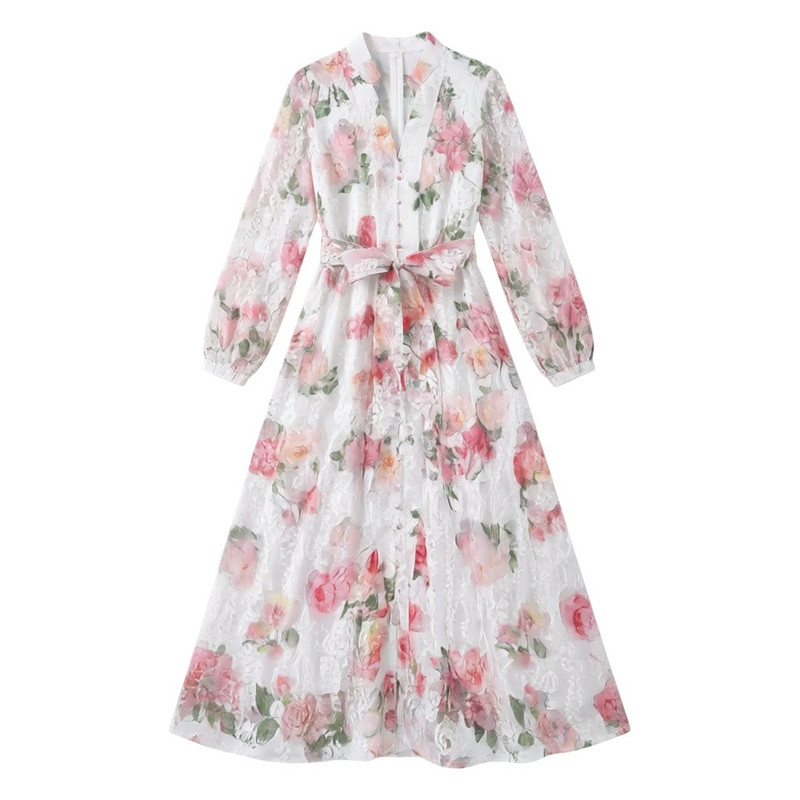 温柔碎花大码蕾丝度假连衣裙新品
