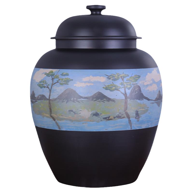 手工紫陶大茶缸杨余油画风26饼缸