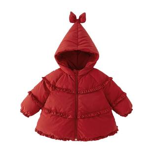 【抗菌绒】戴维贝拉儿童羽绒服2025冬装新款红色女童圣诞新年外套