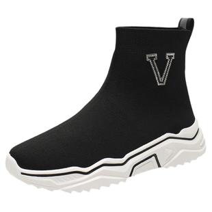 高帮弹力袜子鞋女2025新款女鞋秋季新款时尚潮鞋飞织高帮运动短靴