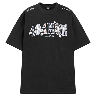 404MOB美式豹纹贴布刺绣短袖T恤男街头嘻哈宽松凉感防晒半袖上衣