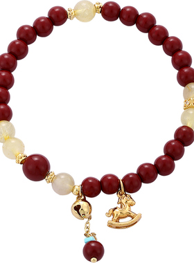 沙金铃铛小马黄水晶朱砂串珠手串