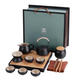 黑陶功夫茶具套装家用简约一整套茶盘小茶台高端送礼盒装定制logo