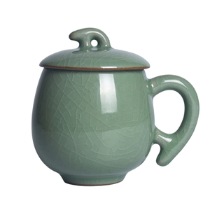 青瓷小茶杯陶瓷冰裂可爱个人单杯会议办公室水杯带盖送礼定制杯