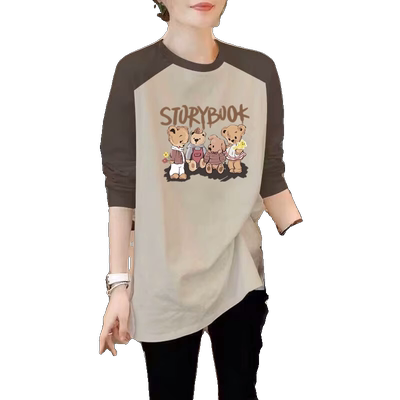 纯棉长袖T恤女插肩圆领打底衫