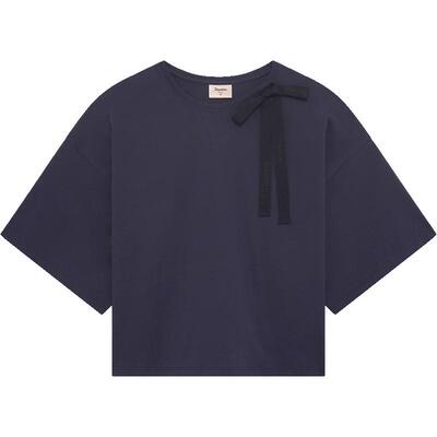 REPETTO丽派朵女士蝴蝶结飘带深蓝色宽松休闲T恤短袖2025秋季新品
