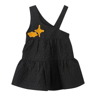 美特斯邦威童装女童蛋糕裙秋新款女孩可爱图案不对称吊带连衣裙